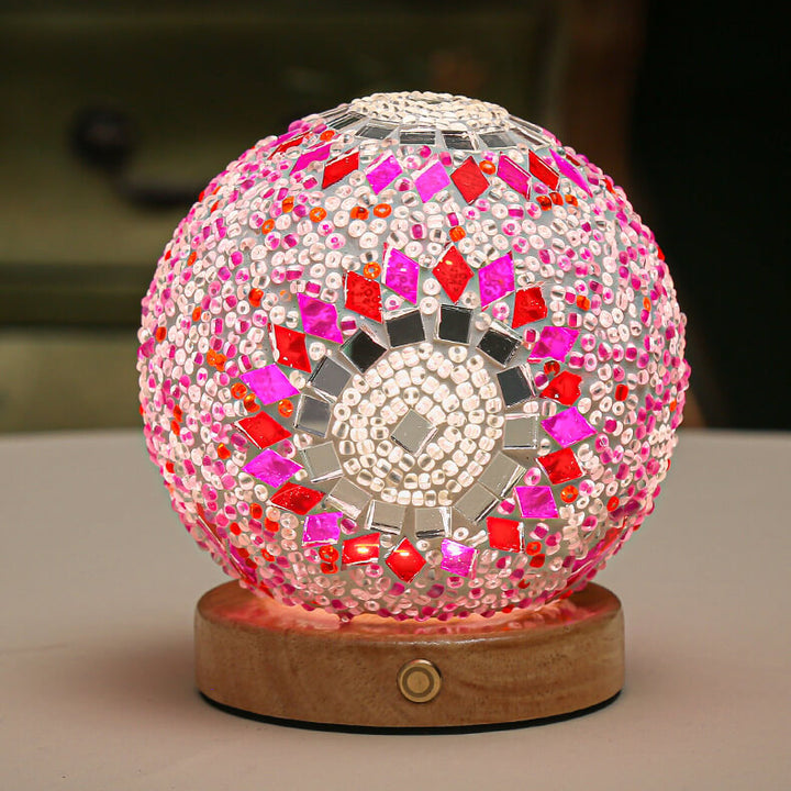 Zeitgenössische Boho Orb Holz Glas USB LED Tischlampe für Schlafzimmer 
