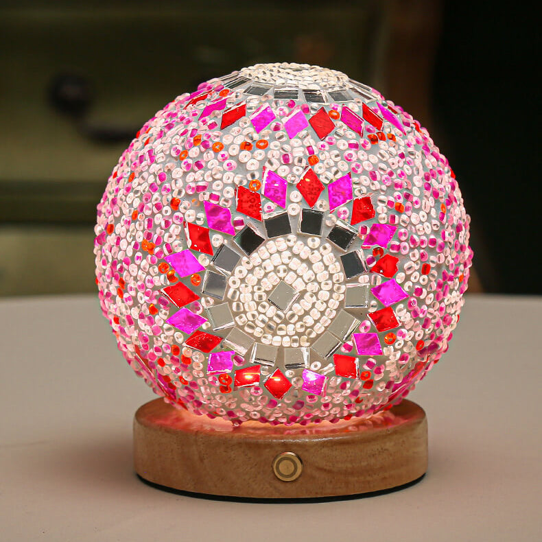 Zeitgenössische Boho Orb Holz Glas USB LED Tischlampe für Schlafzimmer 