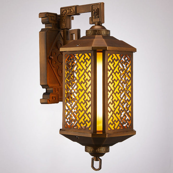 Traditionelle chinesische gebürstete Aluminium Haus Pagode 1-Licht Wandleuchte Lampe für Terrasse im Freien 
