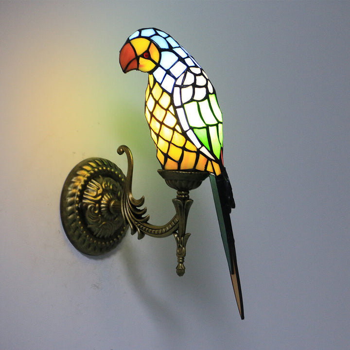 Applique murale à 1 lumière en verre teinté perroquet vintage Tiffany 