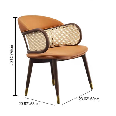 Zeitgenössischer nordischer quadratischer Leder-Rattan-Holz-Edelstahlstuhl für das Wohnzimmer 