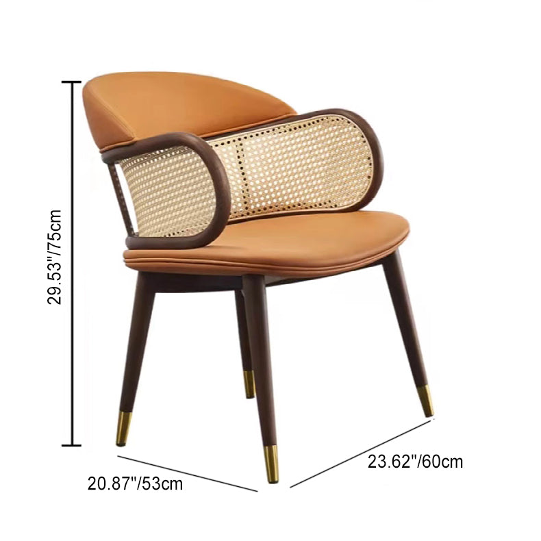 Zeitgenössischer nordischer quadratischer Leder-Rattan-Holz-Edelstahlstuhl für das Wohnzimmer 