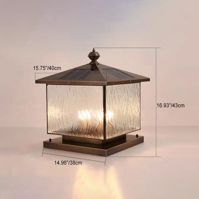 Luz de Poste de Cabeza de Vidrio Texturizado Cuadrado Solar Tradicional Europeo 1/2 para Patio Exterior 