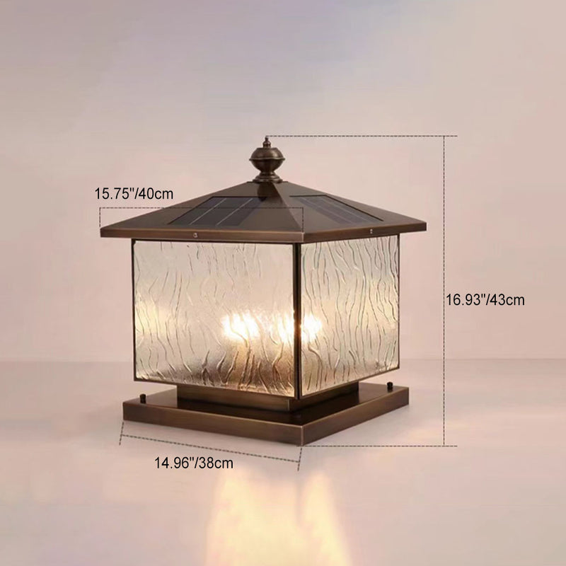 Luz de Poste de Cabeza de Vidrio Texturizado Cuadrado Solar Tradicional Europeo 1/2 para Patio Exterior 