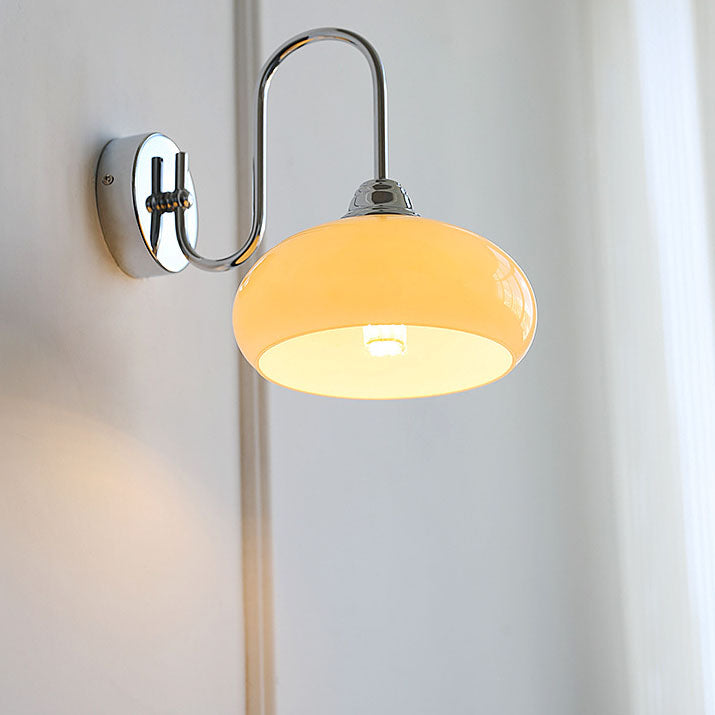 Contemporary Nordic Round Dome Iron Glass 1-Light Wall Sconce Lamp For Bedroom