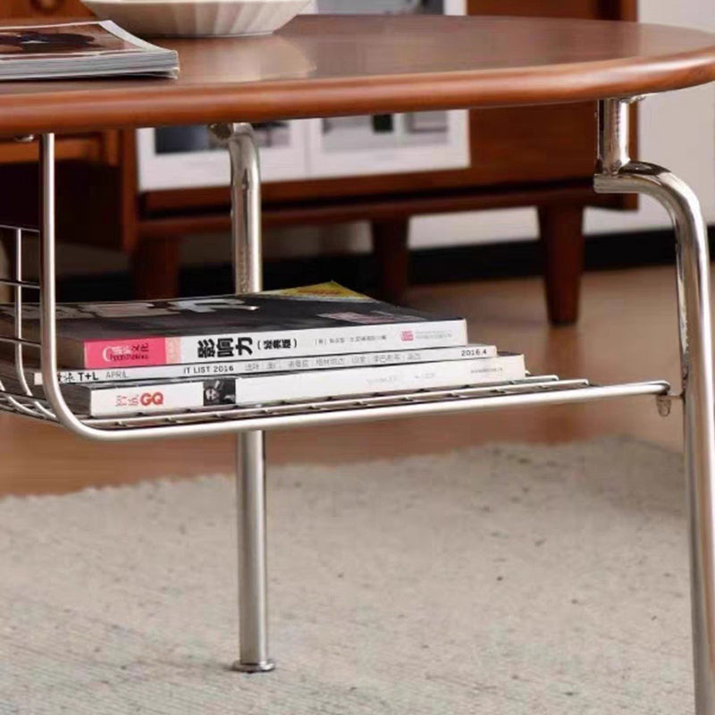 Mesa de café moderna minimalista ovalada con base de madera y vidrio, panel con 1 cajón para sala de estar 