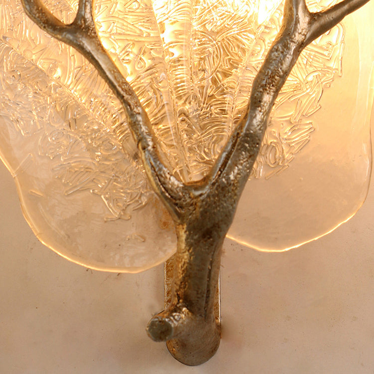 Zeitgenössische kreative Kupferglas Leave Branch 1/2 Licht Wandleuchte Lampe für Wohnzimmer 