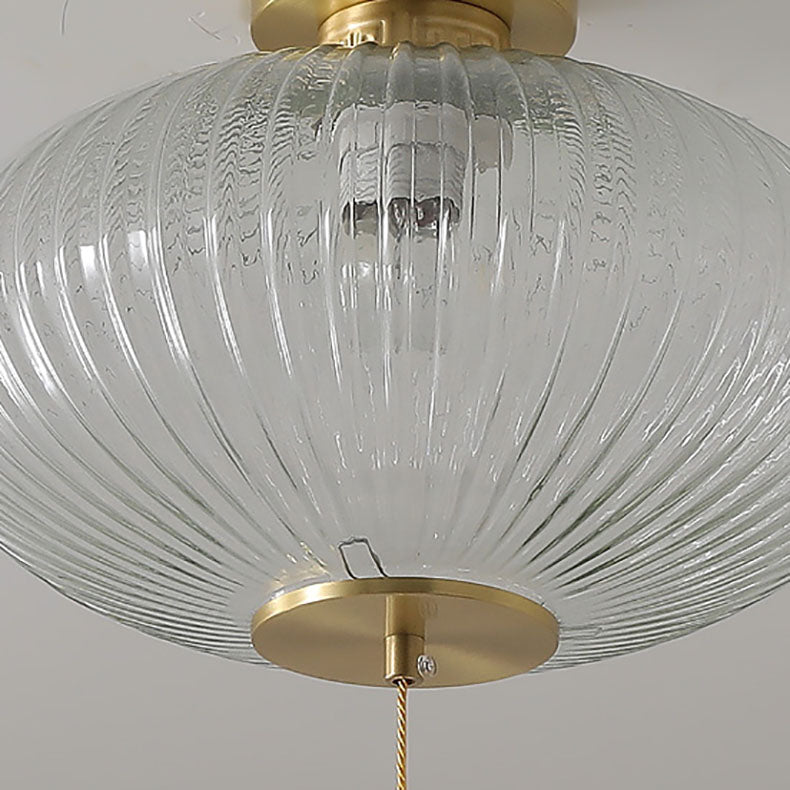 Lanterne chinoise traditionnelle sphérique en verre cuivre 1 lumière semi-encastrée pour plafond de chambre 