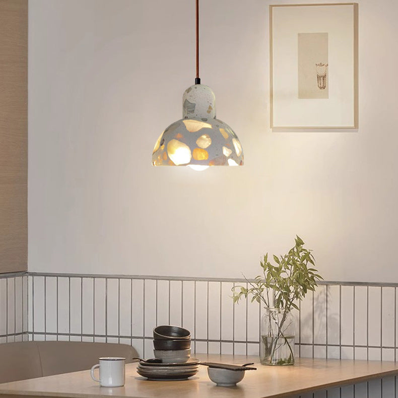 Moderne minimalistische runde Halbkugel Zement Massivholz 1-Licht Pendelleuchte für Schlafzimmer