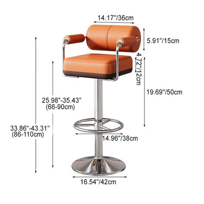 Contemporary Luxury Leather Upholstered Height Adjustable Swivel Bar Stool Armrest Footrest For Dining Room