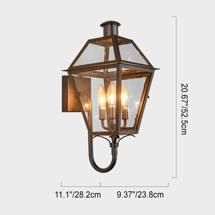 Industrial Waterproof Glass Lantern Iron 3-Light Outdoor Wall Sconce Lamp