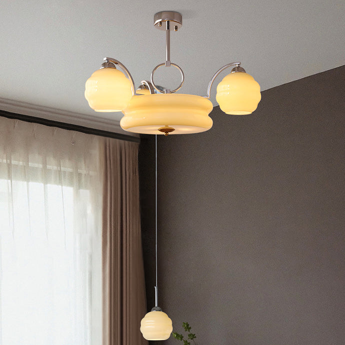 Lustre Moderne à Branches Courbées Style Mi-Siècle avec Baguette Ronde et Globes en Verre et Fer 4/6/8 Lumières pour Salon 