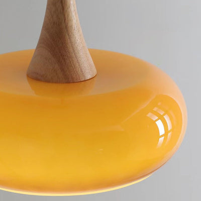 Contemporary Simplicity Persimmon Glass Shape Wood 1-Light Pendant Light For Living Room