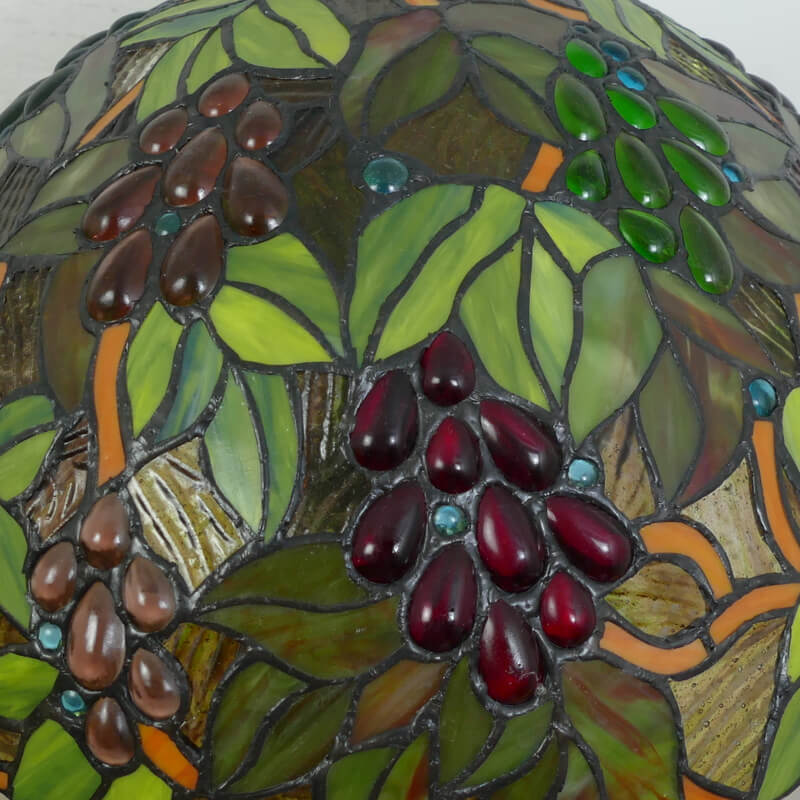 Vintage Tiffany Stained Glass Dome Peacock Base 2-Light Table Lamp