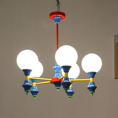 Zeitgenössischer nordischer Kronleuchter mit Eisenrahmen und Glaskugelschirm, 3/5 Lichter, für Wohnzimmer 