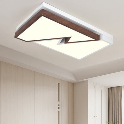 Zeitgenössische nordische quadratische rechteckige Holzmaserung Blitz Eisen Acryl LED Unterputz Deckenleuchte für Wohnzimmer 