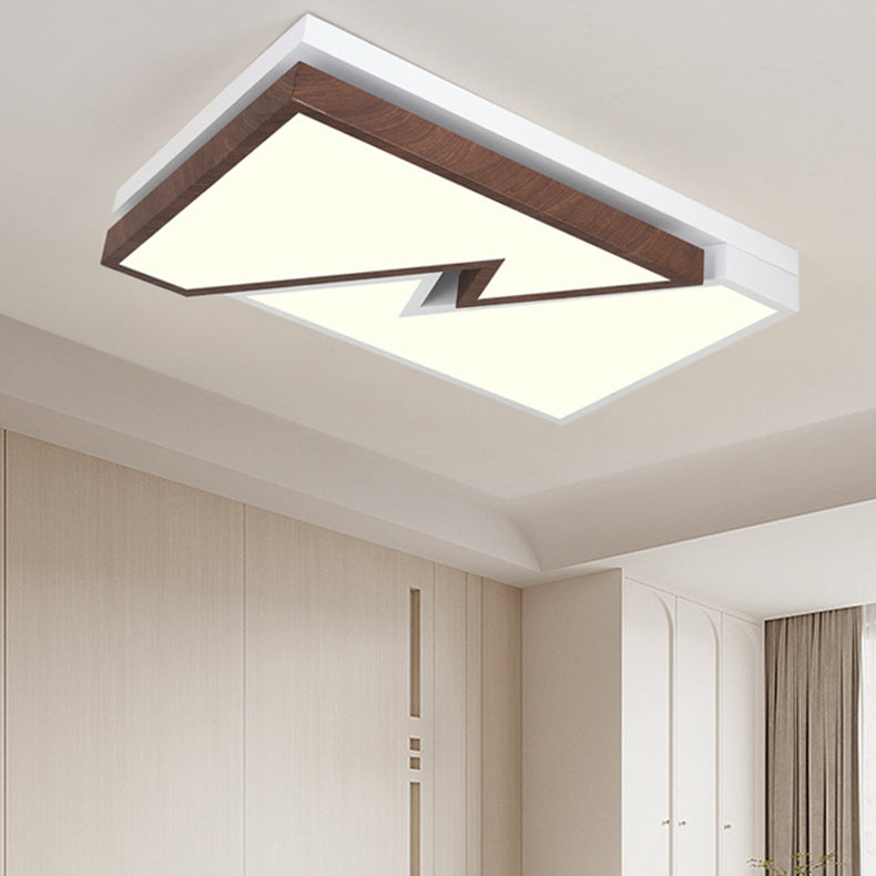 Zeitgenössische nordische quadratische rechteckige Holzmaserung Blitz Eisen Acryl LED Unterputz Deckenleuchte für Wohnzimmer 