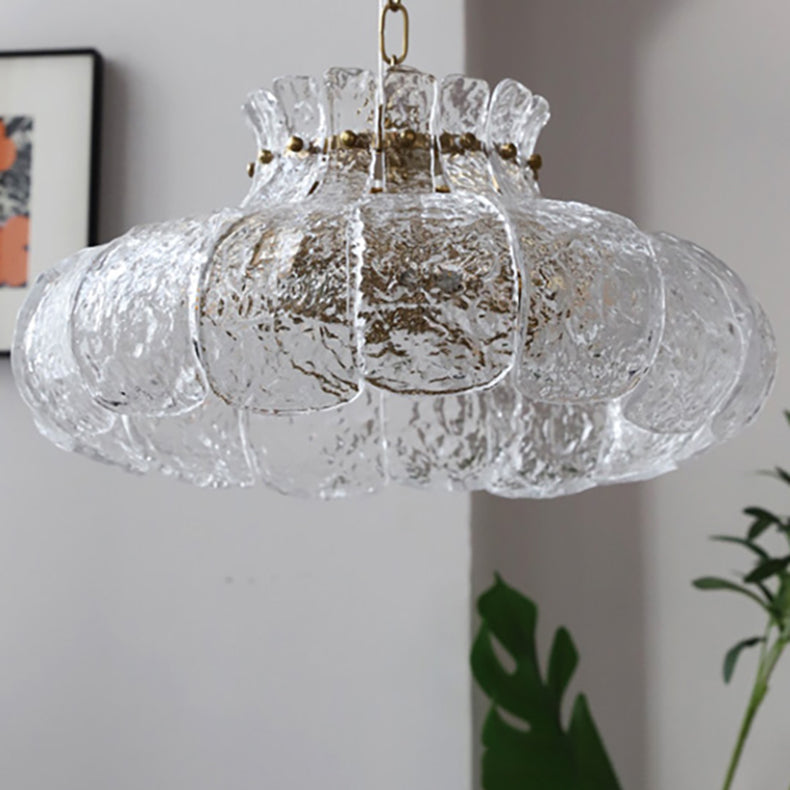 Traditionelle Vintage Runde Blumen Eisen Glas 4-Licht Pendelleuchte für Wohnzimmer 