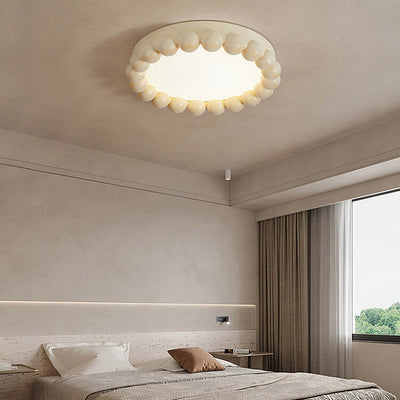 French Modern Cream Disc Glass Steel Acrylic LED Flush Mount Ceiling Light