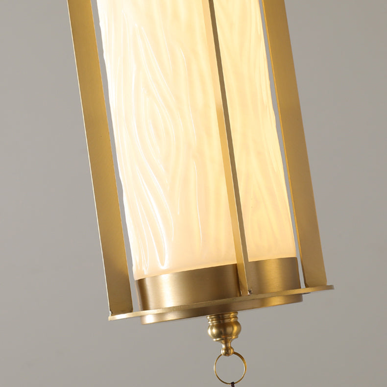 Traditional Chinese Copper Glass Cylinder Elliptical Hollow 1/3/6 Light Chandelier For Entryway