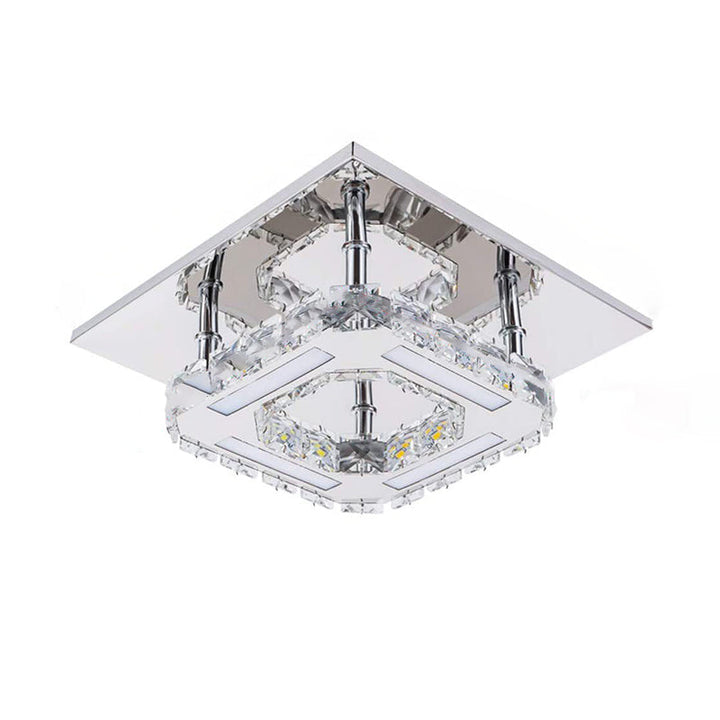 Lustre carré contemporain en acier inoxydable de luxe avec décoration en cristal LED pour plafond encastré pour salon 