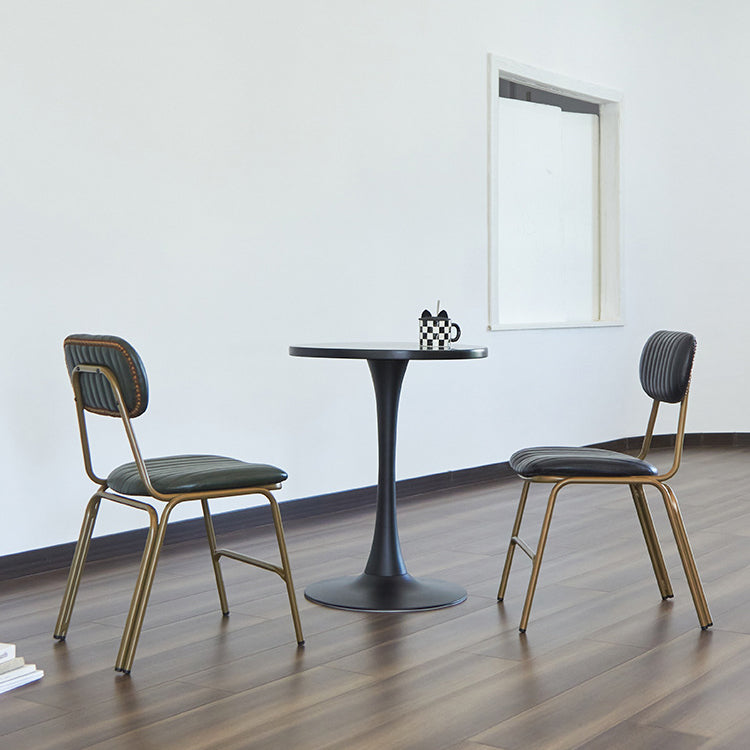 Chaise de salle à manger contemporaine en cuir industriel avec dossier et repose-pieds en fer carré à rayures elliptiques 