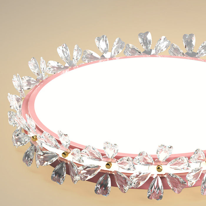 Lustre LED Plafonnier Rond Moderne en Fer Acrylique Plastique avec Fleurs pour Chambre 