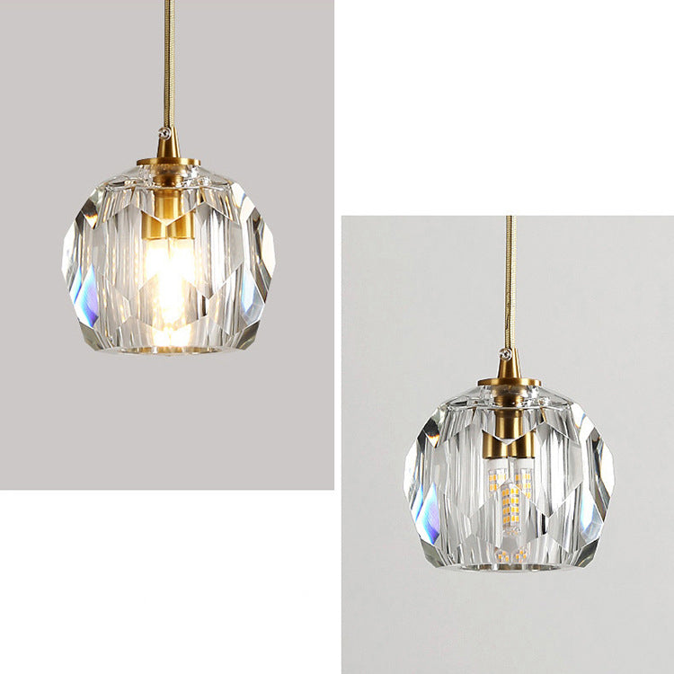 Moderne Luxe Radiant Clear Crystal Ball Copper Suspension Luminaire 1 Lumière Pour Salon 