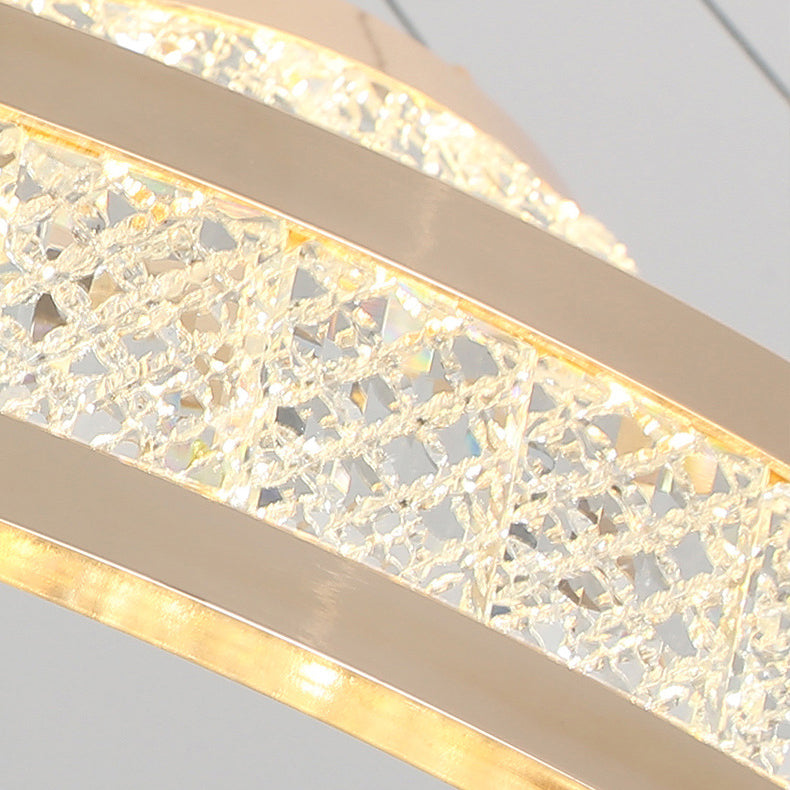 Lustre LED en cristal circulaire en aluminium de luxe contemporain pour salle à manger 