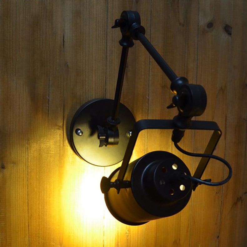 Zeitgenössische Industrie Zylinder Swing Arm Eisen Aluminium 1-Licht Wandleuchte Lampe für Wohnzimmer 