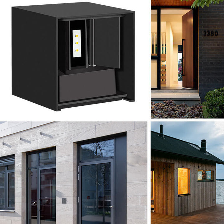 Moderna lámpara de aplique de pared LED para exteriores de aluminio negro impermeable 