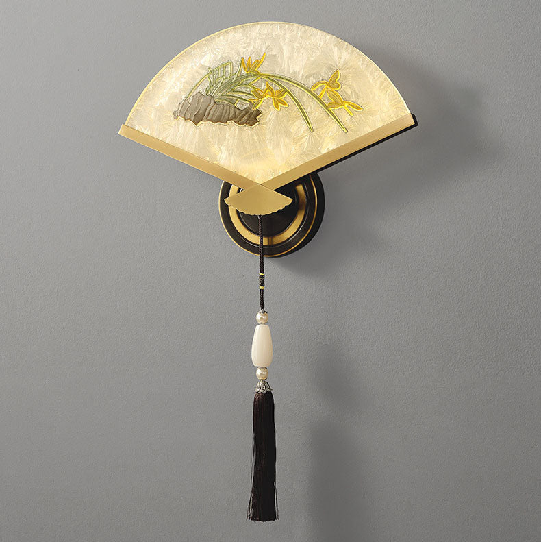 Lámpara de aplique de pared LED de acrílico de magnesio y cobre acanalado chino tradicional para dormitorio 