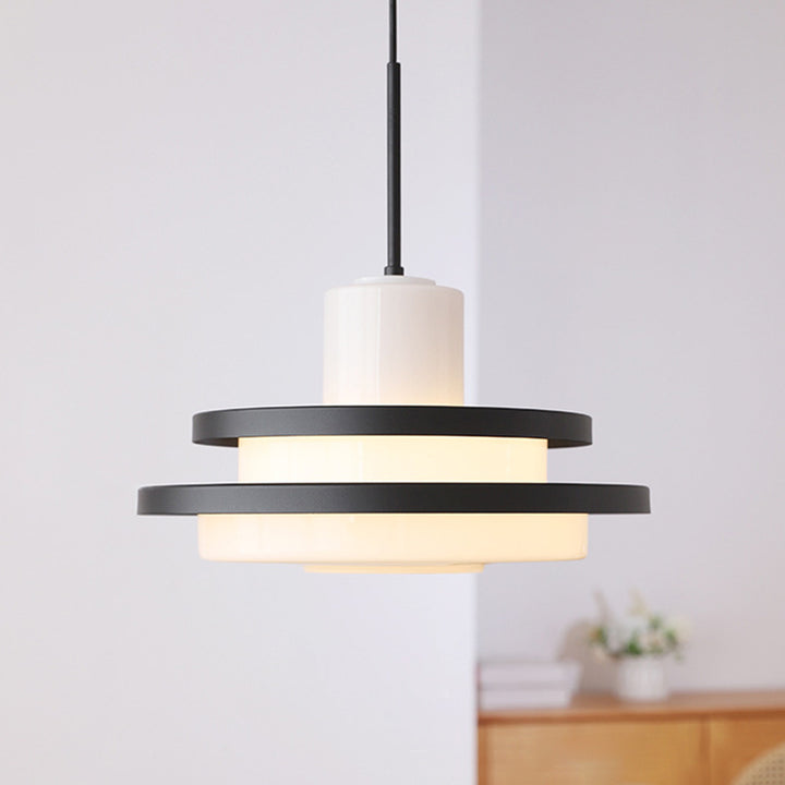 Traditional Vintage Round Cylinder Glass Iron 1-Light Pendant Light For Living Room