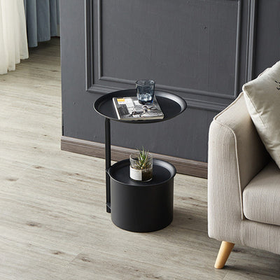 Table d'appoint moderne minimaliste ronde en fer avec plateau en pierre - 1 rangement pour salon 