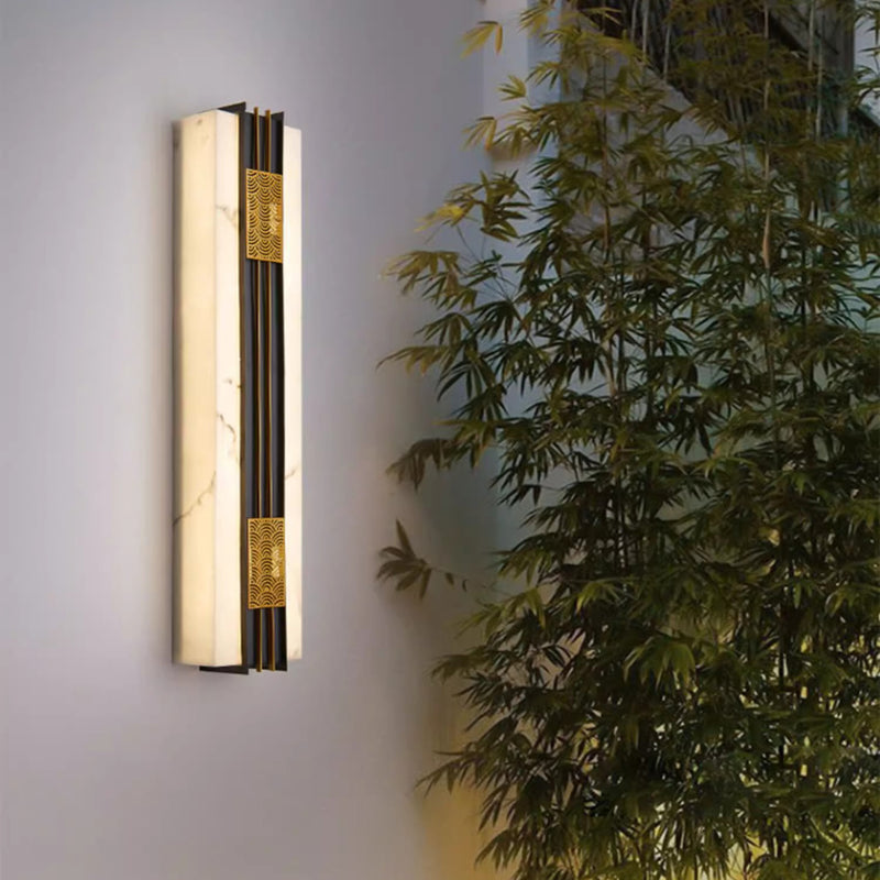 Applique murale LED en acier inoxydable nuage rectangulaire chinois traditionnel en faux marbre pour jardin 