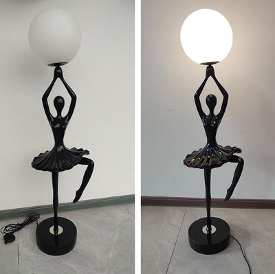 Lámpara de pie con forma de chica de ballet nórdico, orbe de acrílico con 1 luz 