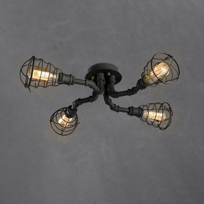 Industrial Vintage Water Pipe Round Iron 4/6/8 Light Flush Mount Ceiling Light