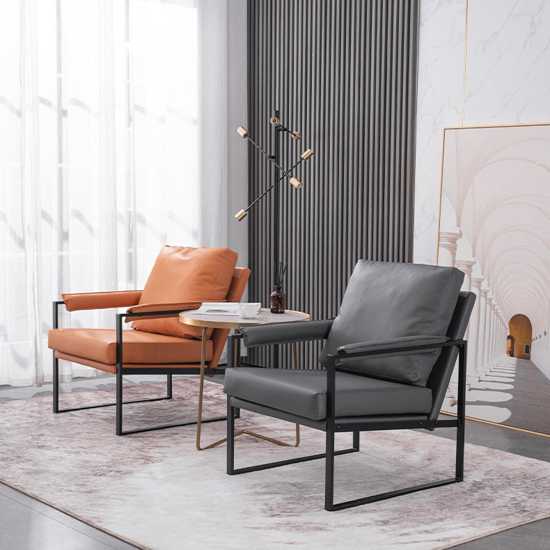 Contemporary Scandinavian Fabric Velvet Faux Leather Carbon Steel Latex Sponge Square Accent Chair Backrest Armrest For Living Room
