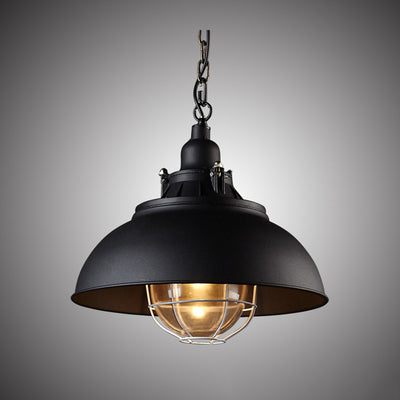 Lustre suspendu à 1 lumière en fer avec couvercle rond colonial traditionnel pour salon 