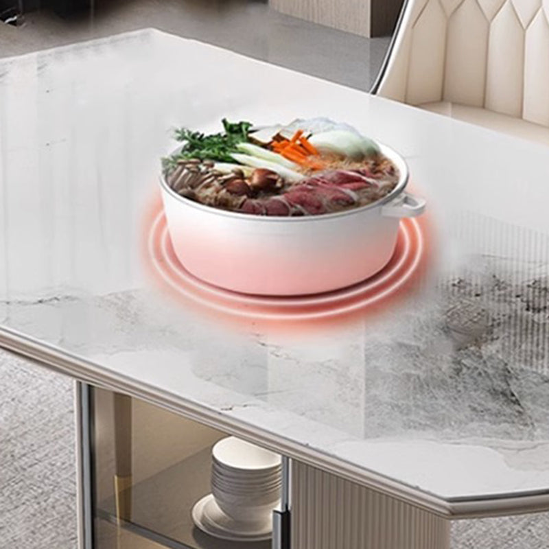 Conjunto de Mesa de Comedor de Vidrio y Madera Elíptica Nórdica Contemporánea con Sillas para 4 Asientos 