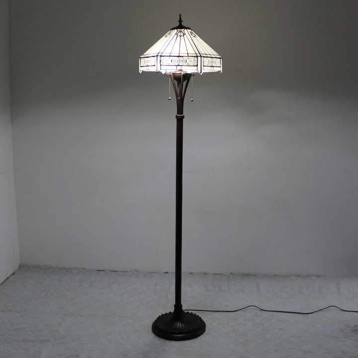 Lampe de sol traditionnelle Tiffany en résine avec dôme semi-circulaire en verre, motif de vache et fleur en diamant à 2 lumières pour salle à manger 