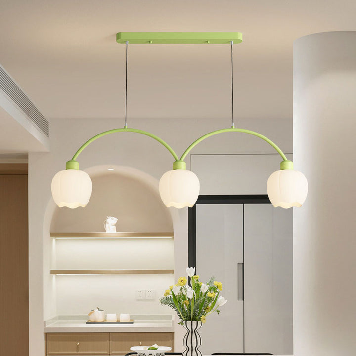 Modern Minimalist Flower Cup Iron Glass 3/4 Light Island Light Chandelier For Dining Room