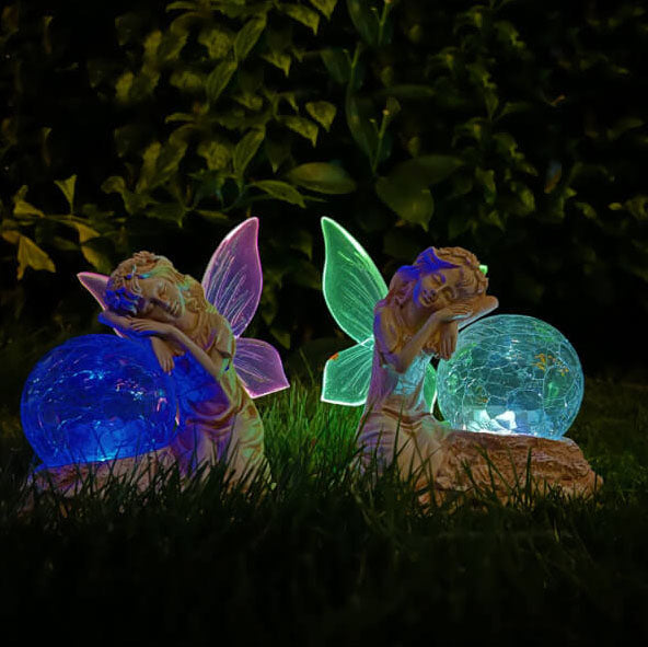 Contemporary Creative Solar Flower Fairy Resin Glass Waterproof Lawn Landscape Outdoor  Light For Garden