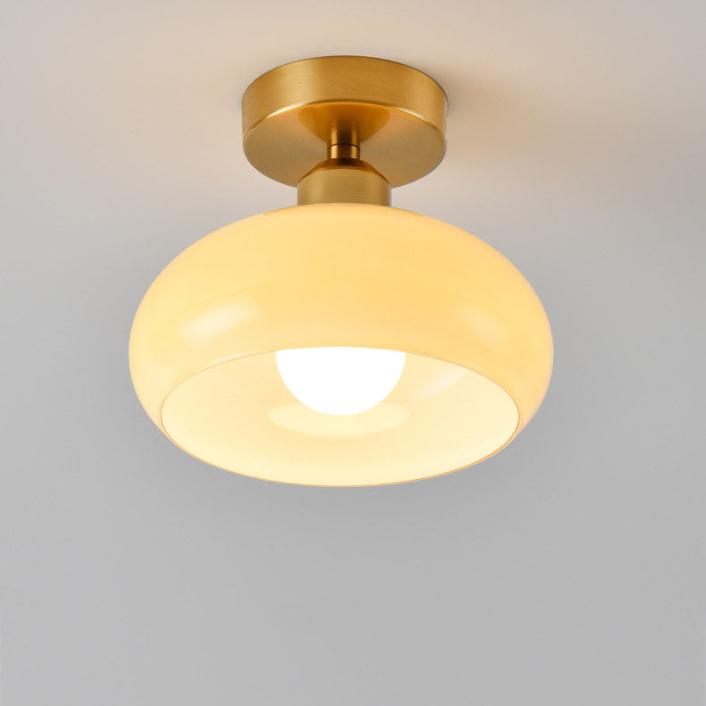 Moderne Einfachheit Runde Hardware Glas 1-Licht Semi-Flush Mount Deckenleuchte für das Schlafzimmer 