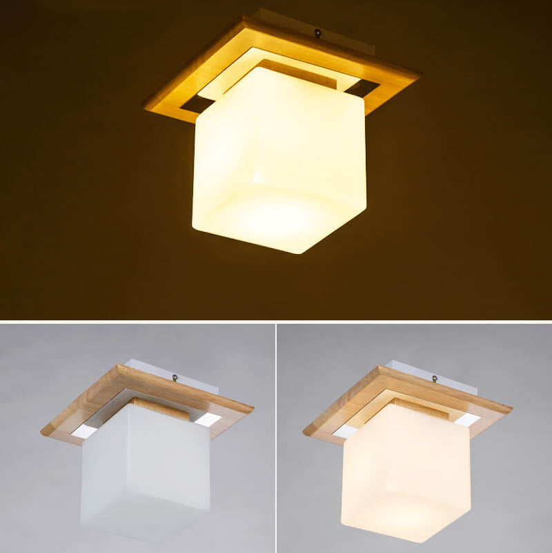 Luz de techo semiempotrada de 1 luz cuadrada circular de madera minimalista nórdica moderna 