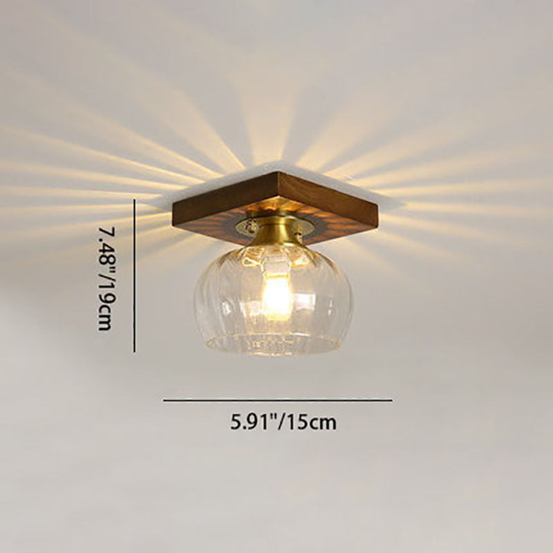 Modern Transitional Glass Cup Shape Solid Wood 1-Light Semi-Flush Mount Ceiling Light For Living Room