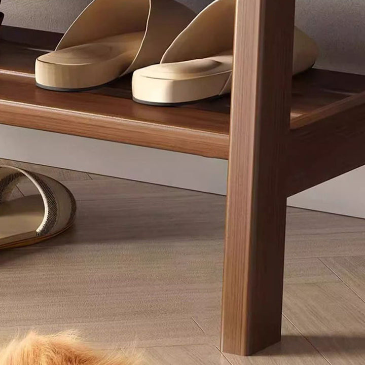 Banco zapatero rectangular de madera de caucho y cuero antirrayaduras estilo escandinavo contemporáneo con 1 estante para recibidores 