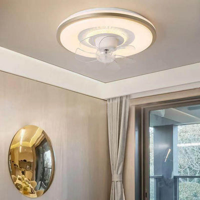 Modern Minimalist Round Hardware LED Flush Mount Ceiling Fan Light For Living Room