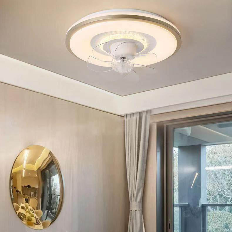 Moderner minimalistischer runder Hardware-LED-Deckenventilator mit Deckenleuchte für das Wohnzimmer 