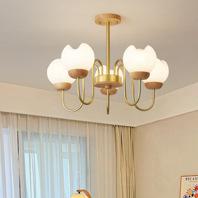 Modern Mid-Century Floral Metal Rubberwood Rotomolded 3/5/8 Light Chandelier For Living Room